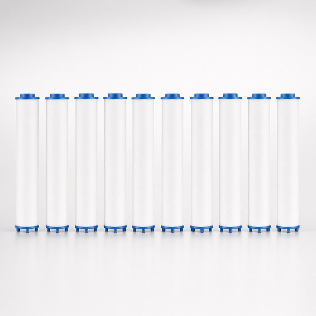 Ten Parmun replacement filter cartridges in a row